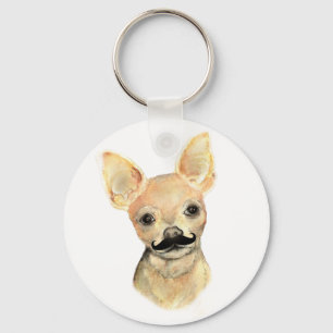 Mustache op een Cute Dog Humor Sleutelhanger