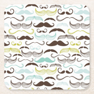 Mustache patroon, retro-stijl 2 vierkante kartonnen onderzetter