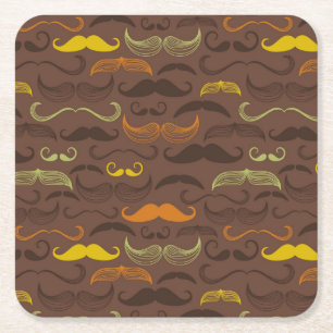 Mustache patroon, retro stijl 5 vierkante kartonnen onderzetter
