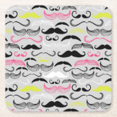 Mustache patroon, retro-stijl vierkante kartonnen onderzetter (Voorkant)