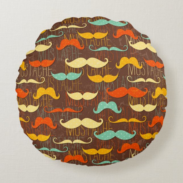 Mustache patroon rond kussen (Voorkant)