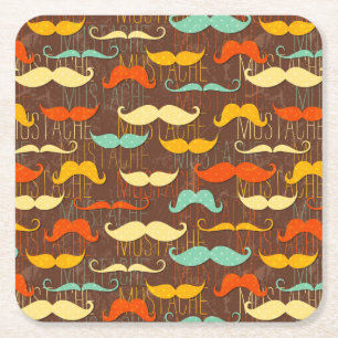 Mustache patroon vierkante kartonnen onderzetter