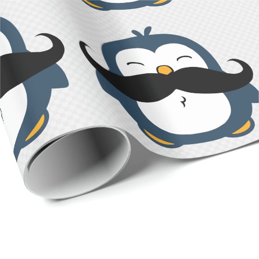 Mustache Penguin Cartoon Cadeaupapier (Rol Hoek)