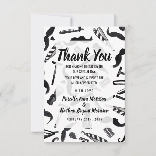 Mustache Razor Shaver Waterverf Barber Pattern Bedankkaart (Voorkant)