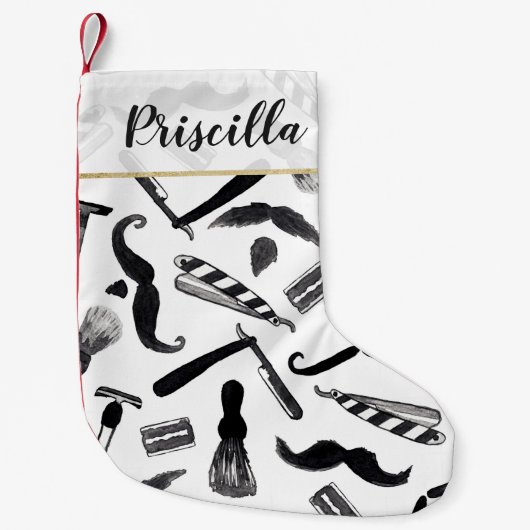 Mustache Razor Shaver Waterverf Barber Pattern Kleine Kerstsok (Voorkant)