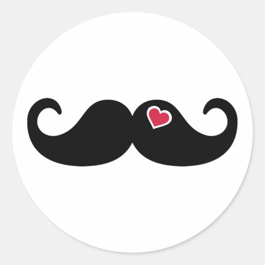 Mustache red hart ronde sticker (Voorkant)