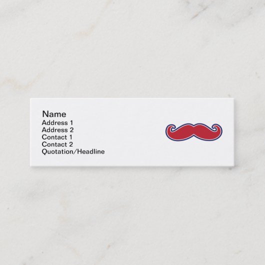 Mustache, rood, wit en blauw mini visitekaartje (Voorkant)
