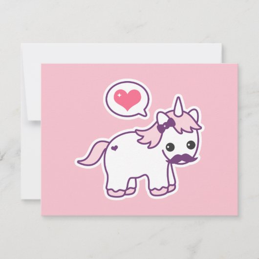 Mustache rose Unicorn Invitations de fête d'annive (Devant)