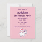 Mustache rose Unicorn Invitations de fête d'annive (Dos)