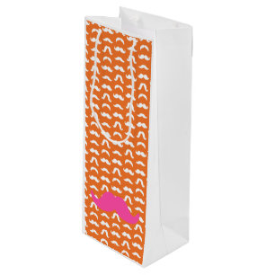 Mustache Stijlen Patroon Preppy Sinaasappel Roze P Wijn Cadeautas
