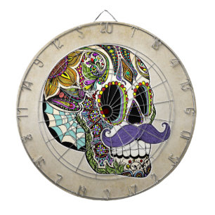 Mustache Sugar Skull Dartboard Dartbord