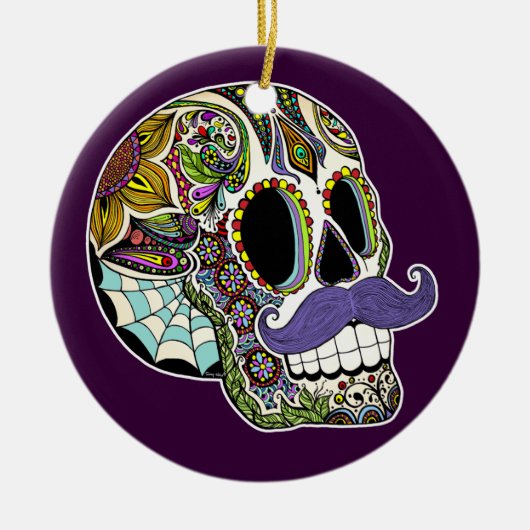 Mustache Sugar Skull Ornament (kleur) (Voorkant)
