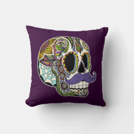 Mustache Sugar Skull Pillow -  kleur Kussen