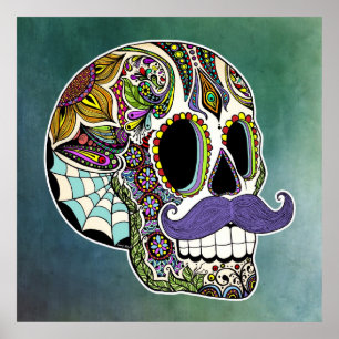 Mustache Sugar Skull Poster - Getextureerde achter