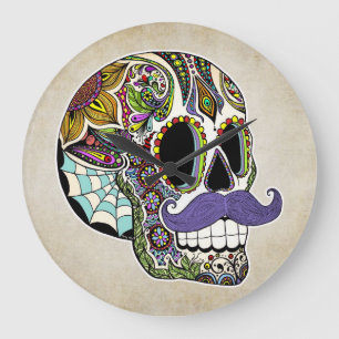 Mustache Sugar Skull Wall klok