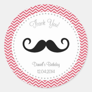 Mustache Verjaardag Sticker Chevron