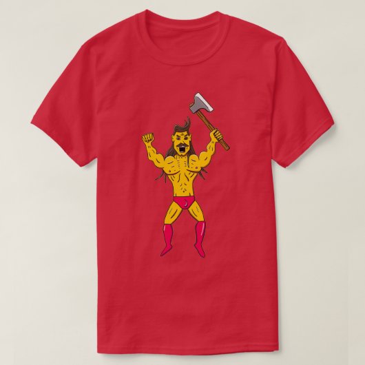 Mustache Warrior met Ax 2 T-shirt (Design voorkant)