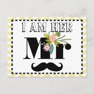 Mustache Wedding Photo Prop. Ik ben haar Mr. Briefkaart