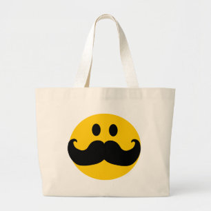 Mustache Yellow Happy Face Grote Tote Bag