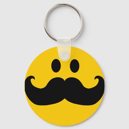 Mustache Yellow Happy Face Sleutelhanger (Voorkant)