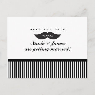 Mustache Zwart & Wit Save The Date Briefkaart