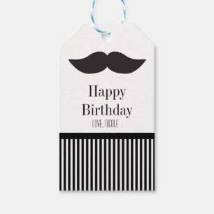 Mustache Zwart & Wit Strepen Party Cadeau Label Cadeaulabel