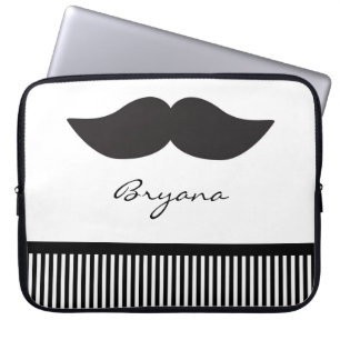 Mustache Zwart Wit Stripes Laptop Sleeve Hoesje