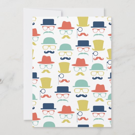 Mustaches Petten Verjaardaguitnodiging Hip Mannen Kaart (Achterkant)