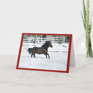 Mustang Horse die in SneeuwkerstKaart rijdt Kaart