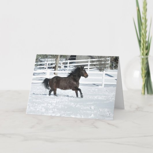 Mustang Horse Running Snow Seasons Greetings Kaart (Voorkant)