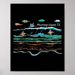 Mustang Island Texas Kleurrijke Stropdas-kleurstof Poster