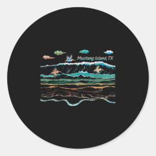 Mustang Island Texas Kleurrijke Stropdas-kleurstof Ronde Sticker