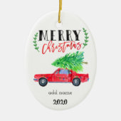 Mustang kerstversiering keramisch ornament (Voorkant)