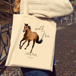 Mustang paard geschenken gepersonaliseerde naam tote bag