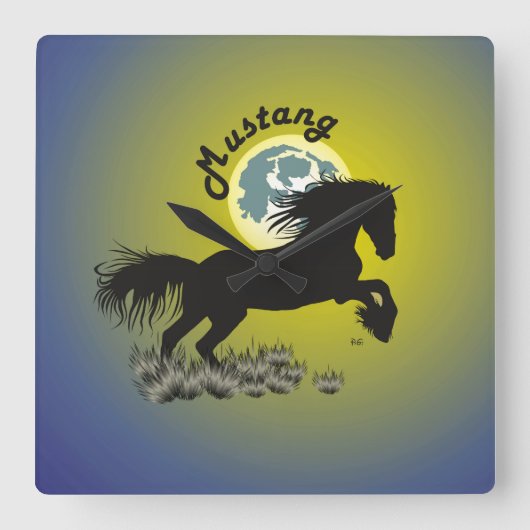Mustang Pferdeliebhaber Uhr Vierkante Klok (Voorkant)