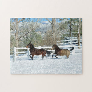 Mustangs die in de sneeuwpuzzel lopen legpuzzel