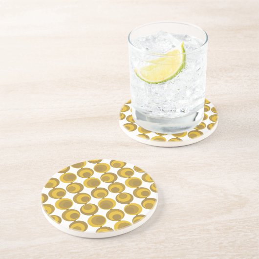 Mustard Gold Retro Geo Pattern Rond Midden-Century Zandsteen Onderzetter (Zijkant)