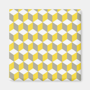Mustard Gray en White Isometric Cube Pattern Magneet