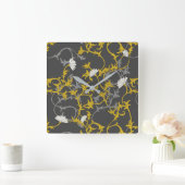 Mustard Gray Floral Vierkante Klok (Huis)
