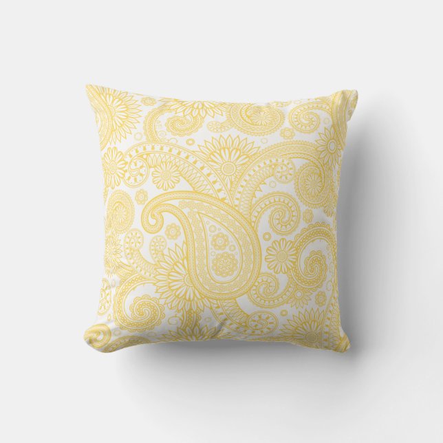 Mustard Paisley Floral Swirl Kussen (Voorkant)