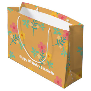 Mustard Retro Daisy Bouquet Pattern Gepersonalisee Groot Cadeauzakje