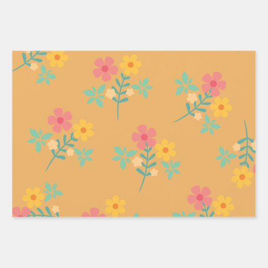Mustard Retro Daisy Bouquet Pattern Inpakpapier Vel (Voorkant 3)