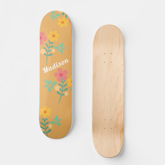 Mustard Retro Daisy Bouquet Pattern Skateboard (Voorkant)