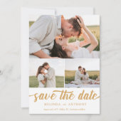 Mustard White Elegant Bold Script Photo Collage Save The Date (Voorkant)