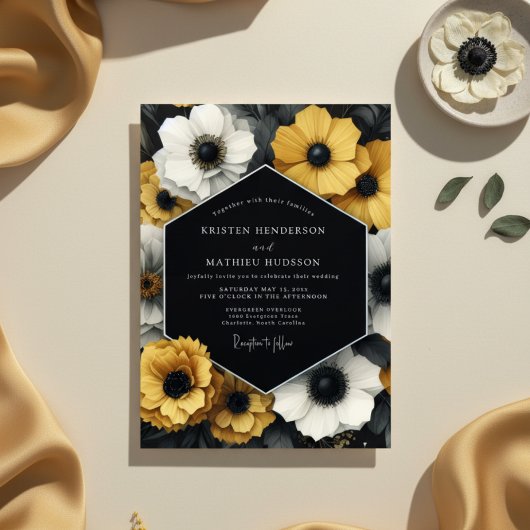Mustard Yellow Anemone Romance Wedding Kaart