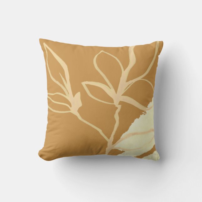 Mustard Yellow Artistic Waterverf Leaf Design Kussen (Voorkant)