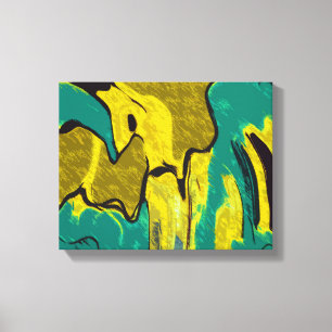 Mustard Yellow Blauwgroen Abstract Canvas Afdruk