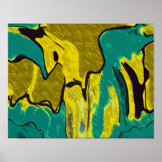 Mustard Yellow Blauwgroen Abstract Poster (Voorkant)