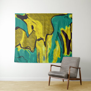 Mustard Yellow Blauwgroen Abstract Wandkleed