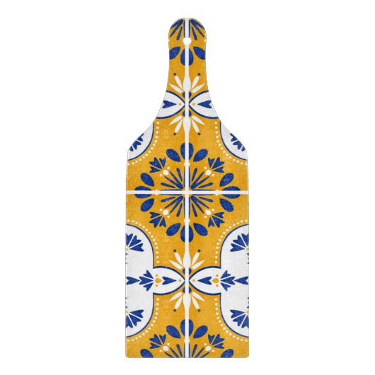 Mustard Yellow Blue Azulejo Pattern Portugal Snijplank (Voorkant)